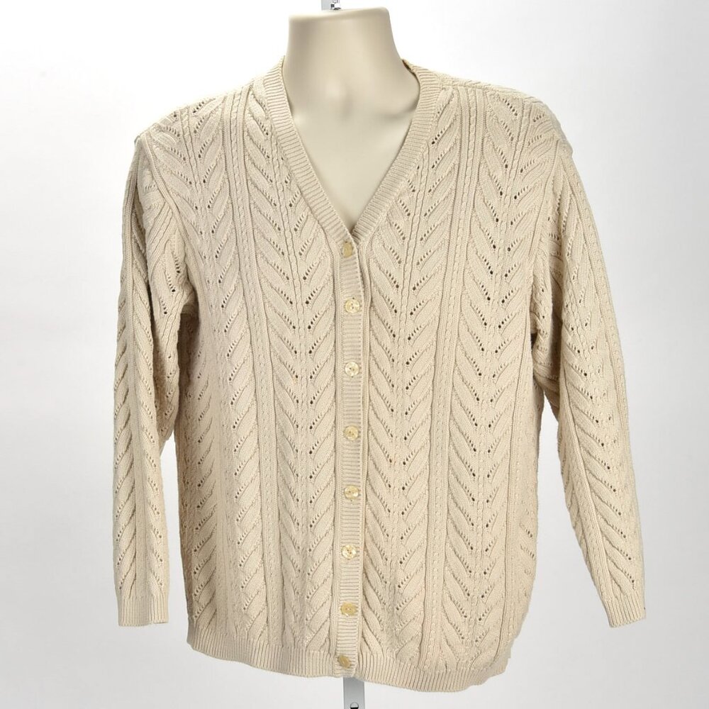 Talbots Tan Button Down  Boyfriend Cardigan Sweater Size L